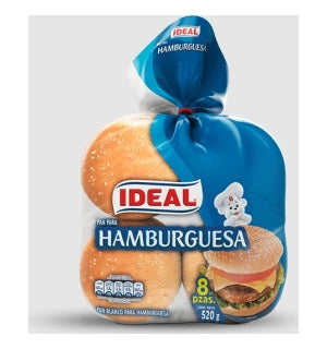 Pan de hamburguesa Ideal 520gr (paquete 8 unidades)