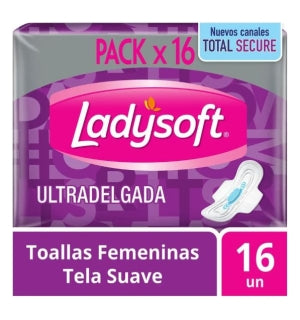 Toallas Sanitarias Ladysoft Ultradelgada Tela Suave 16Uni