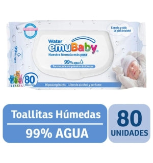 Toallas Humedas EmuBaby agua paq 80uni
